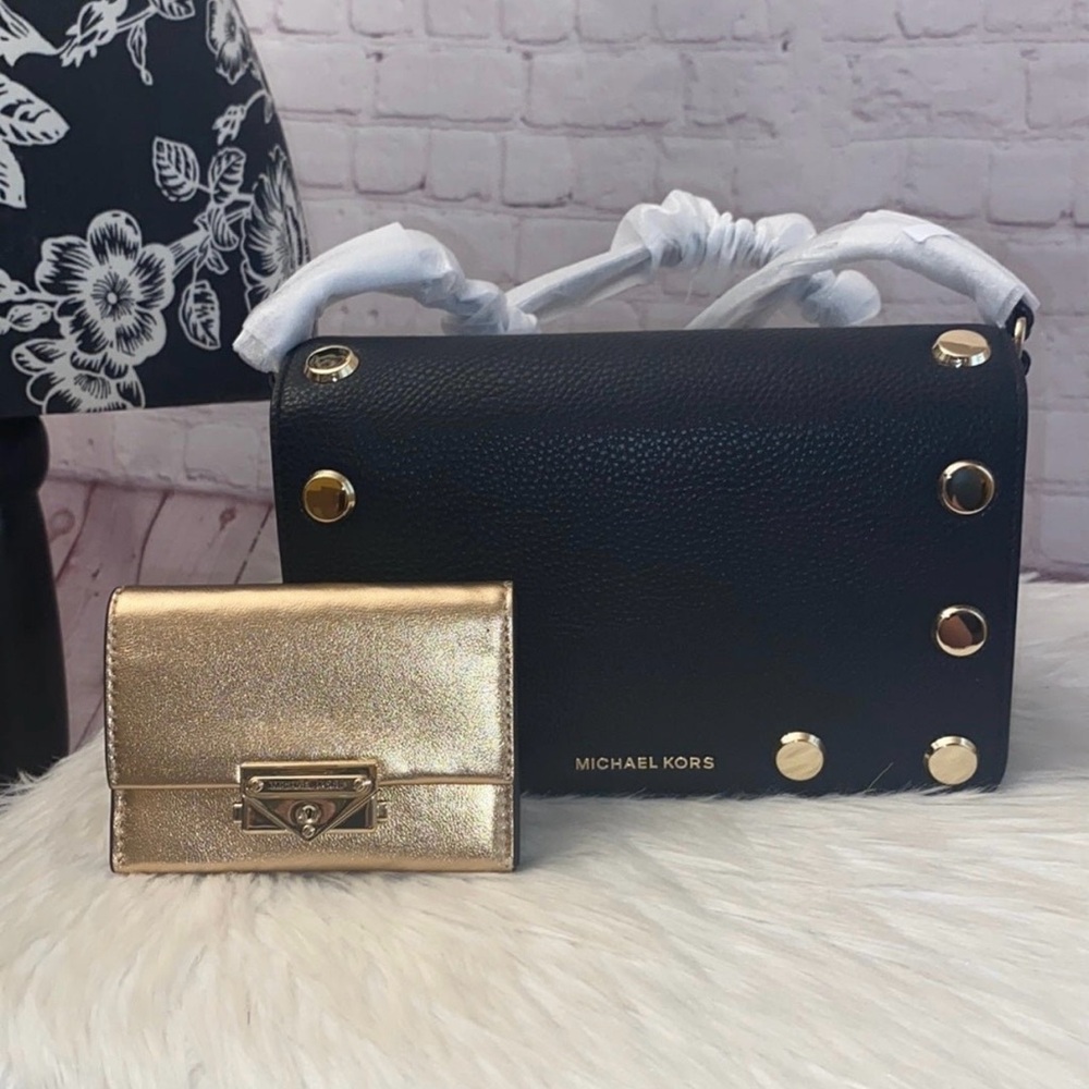 Michael Kors HOLLY Studded Crossbody/CECE Card Case Wallet 2pc Set